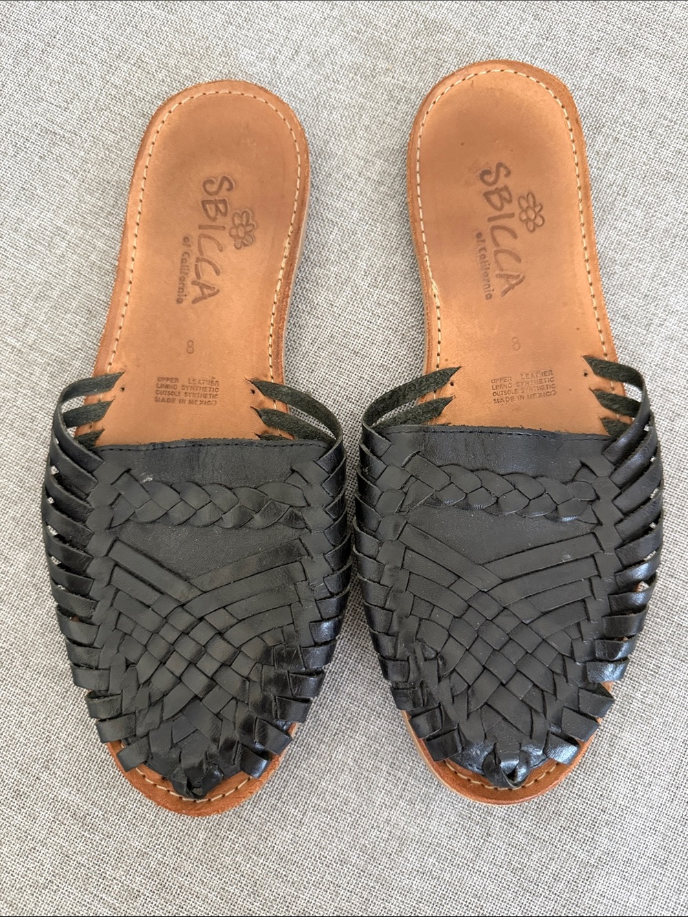 Sbicca Black Woven Leather Slide Mules